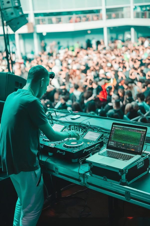 DJ booth facing a crowd