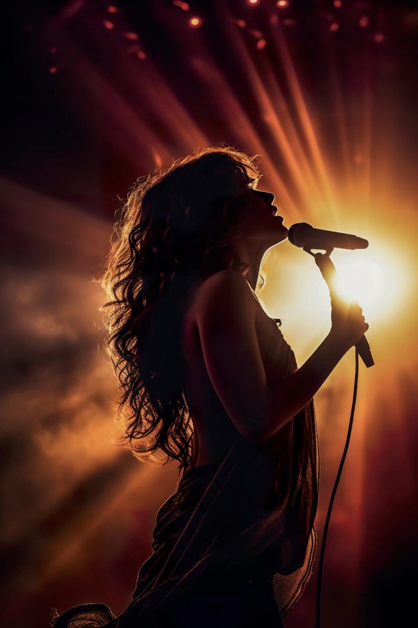 Singer in silhouette on stage