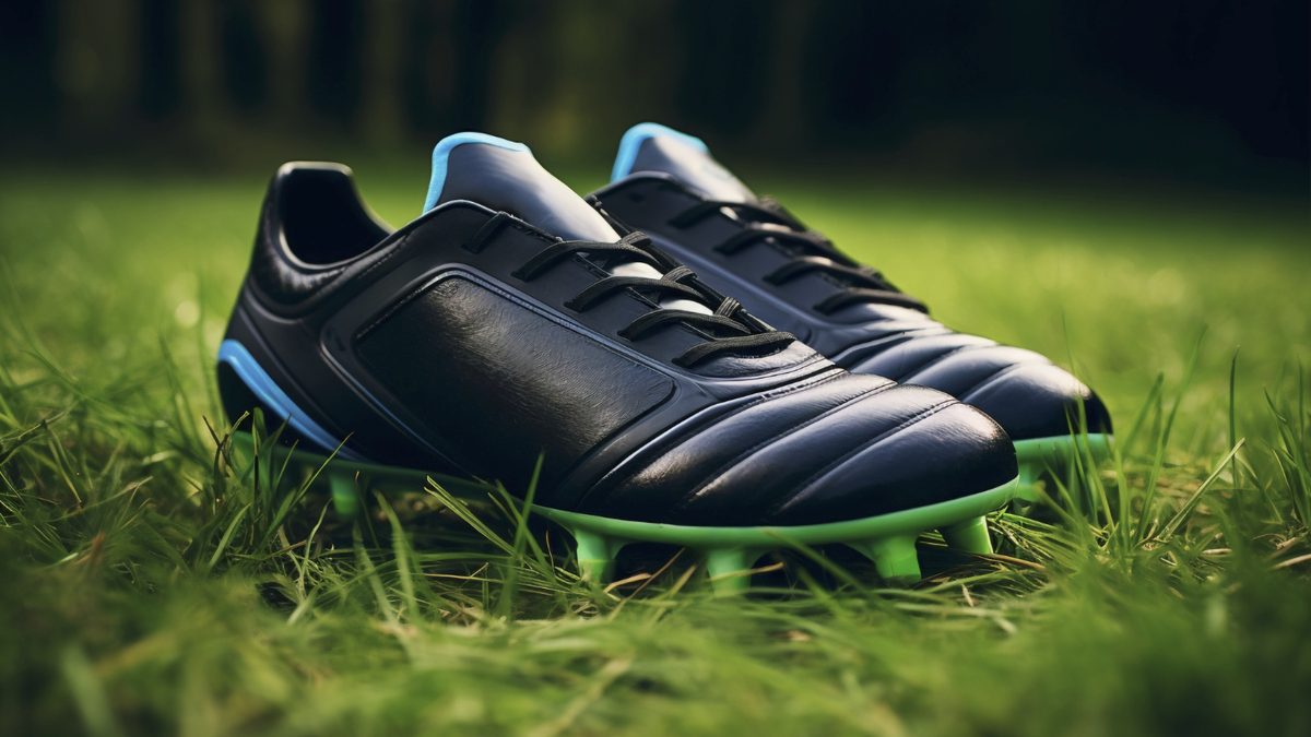 Football boots on grass